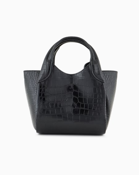Armani Bolso shopper pequeño con acabado estampado de cocodrilo y colgante con logotipo Rebajas de fábrica