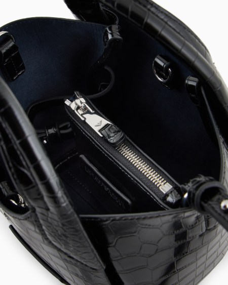 Armani Bolso shopper pequeño con acabado estampado de cocodrilo y colgante con logotipo Rebajas de fábrica