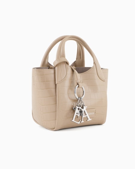 Armani Bolso shopper pequeño con acabado estampado de cocodrilo y colgante con logotipo Ventas relámpago