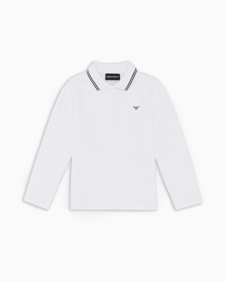 Armani Polo de manga larga de piqué elástico con bordes en el cuello Grandes descuentos