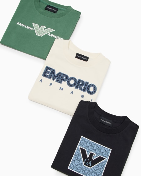 Armani Paquete de tres camisetas de punto con logotipo gráfico estampado Última moda