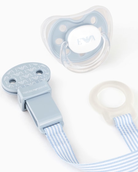 Armani Conjunto de puericultura con dos biberones chupete y cadena con pinza Precio ultrabajo