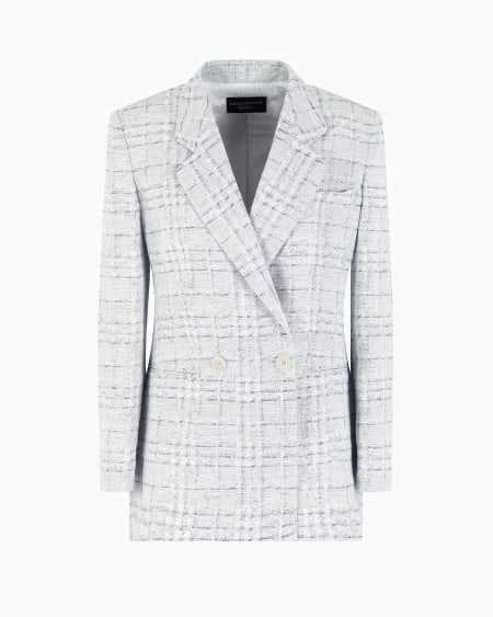 Armani Blazer de abotonadura doble en mezcla de lino con motivo a cuadros Icon Liquidación
