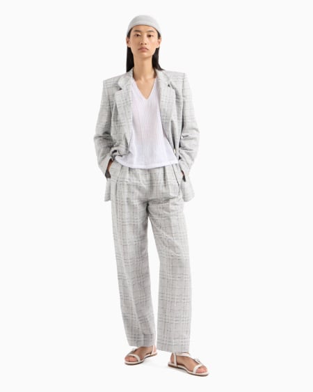 Armani Blazer de abotonadura doble en mezcla de lino con motivo a cuadros Icon Liquidación