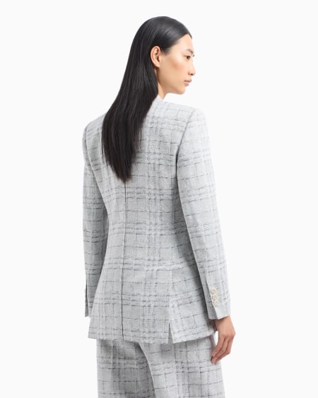 Armani Blazer de abotonadura doble en mezcla de lino con motivo a cuadros Icon Liquidación
