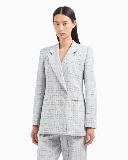 Armani Blazer de abotonadura doble en mezcla de lino con motivo a cuadros Icon Liquidación