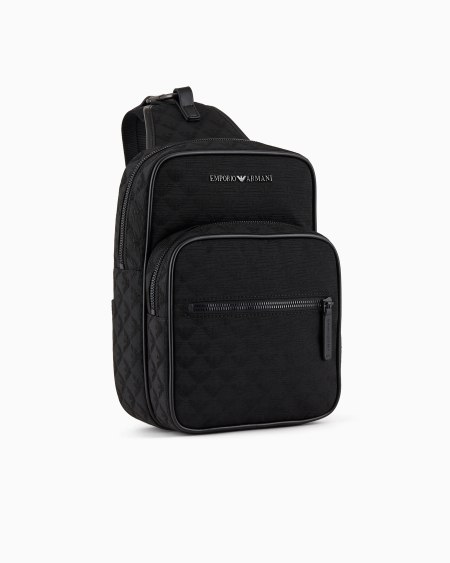 Armani Mochila de un solo tirante de nailon con motivo integral de águila en tejido jacquard Precios de Black Friday