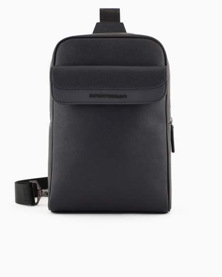 Armani Mochila de un solo tirante en piel saffiano regenerada y nailon reciclado ASV