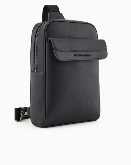 Armani Mochila de un solo tirante en piel saffiano regenerada y nailon reciclado ASV Libre de impuestos