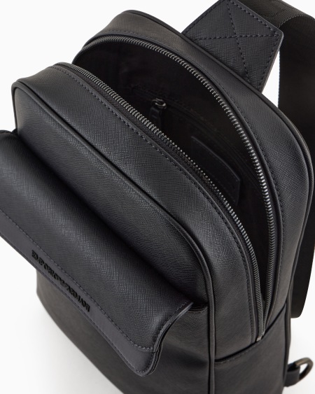 Armani Mochila de un solo tirante en piel saffiano regenerada y nailon reciclado ASV Libre de impuestos