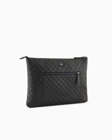 Armani Maxibolso de mano en piel con motivo integral de águila en relieve Oferta exclusiva