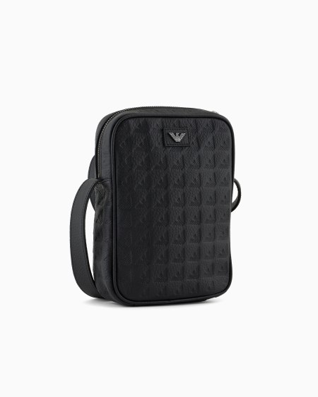 Armani Funda para dispositivos electrónicos de piel con motivo integral de águila en relieve Última moda