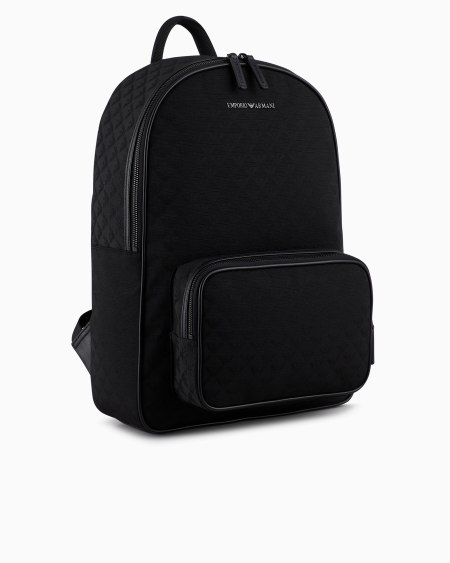 Armani Mochila de nailon con motivo integral de águila en tejido jacquard Grandes ahorros