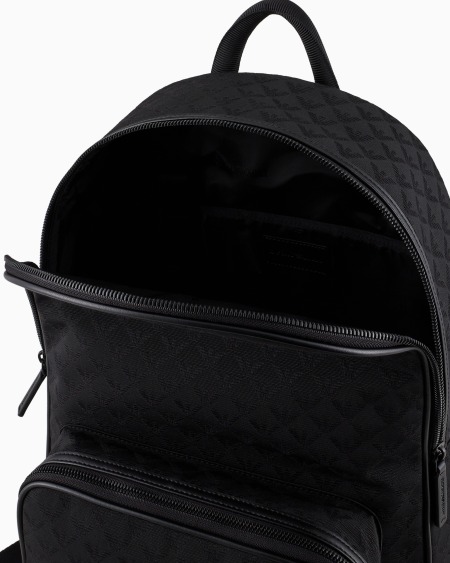 Armani Mochila de nailon con motivo integral de águila en tejido jacquard Grandes ahorros