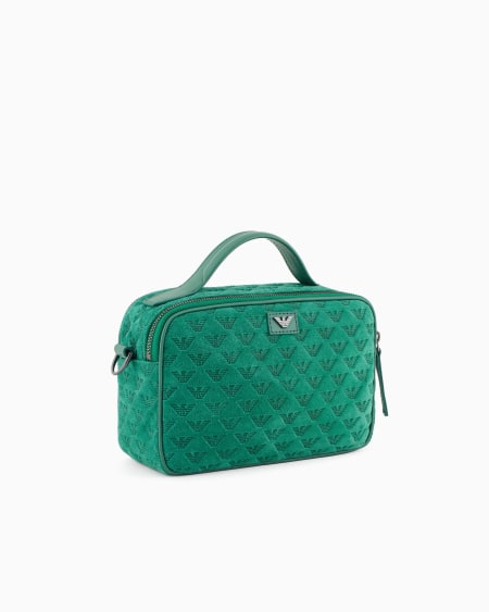 Armani Bolso baúl de ante con bandolera y águila grabada por toda la superficie Outlet