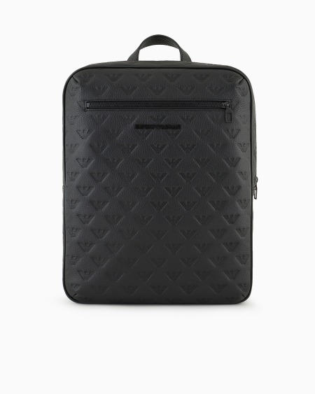 Armani Mochila plana de piel con motivo integral de águila en relieve