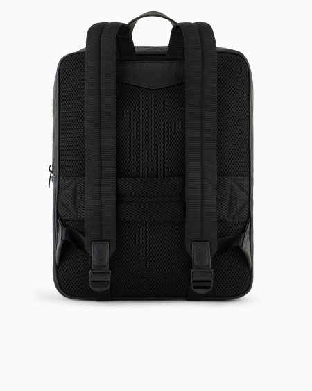 Armani Mochila plana de piel con motivo integral de águila en relieve Outlet online
