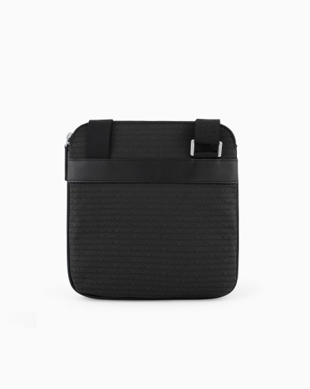Armani Bolso bandolera plano en tejido jacquard de nailon con inscripción integral de logotipo Venta caliente