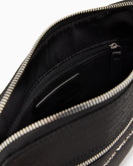 Armani Bolso bandolera plano en tejido jacquard de nailon con inscripción integral de logotipo Venta caliente