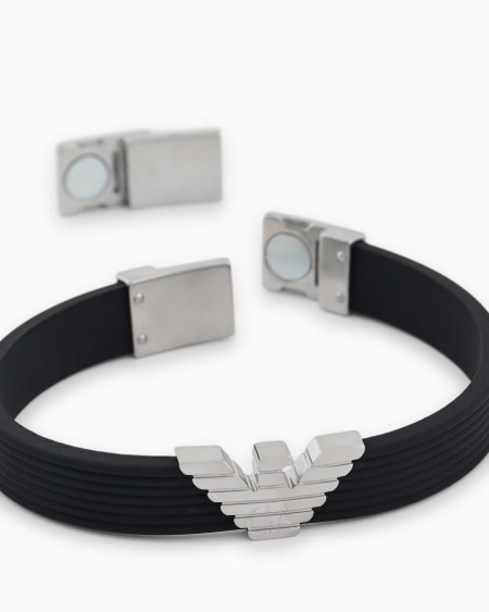 Armani Pulsera con placa de silicona negra Ventas relámpago