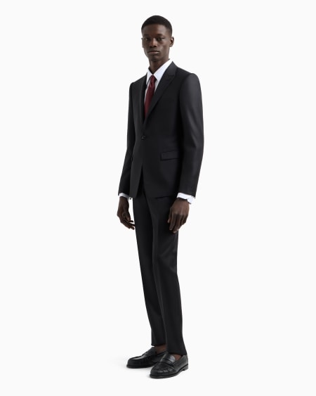 Armani Traje de abotonadura sencilla slim fit en lana virgen con microfantasía de tejido jacquard Rebajas online