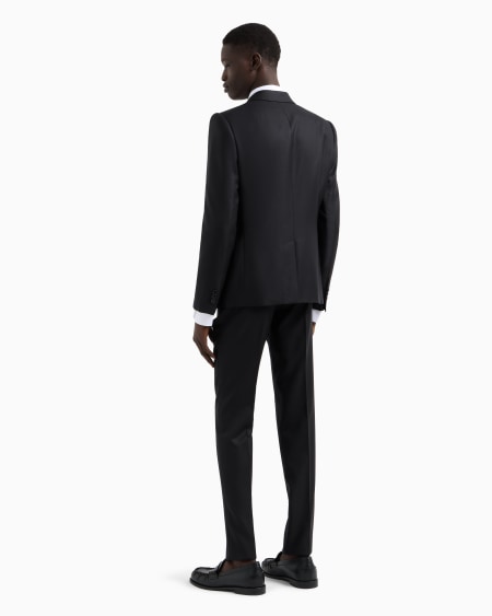 Armani Traje de abotonadura sencilla slim fit en lana virgen con microfantasía de tejido jacquard Rebajas online