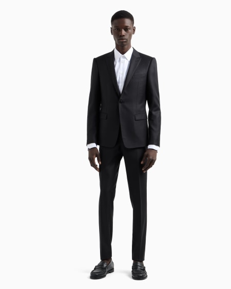 Armani Traje de abotonadura sencilla slim fit en lana virgen con microfantasía de tejido jacquard Rebajas online