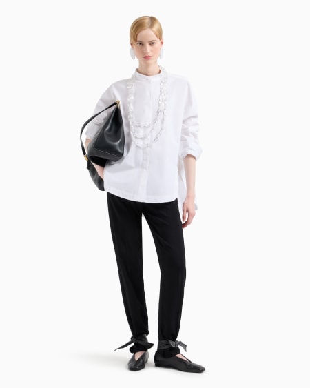 Armani Maxicamisa con cuello de tira de algodón esmerilado Promoción trimestral