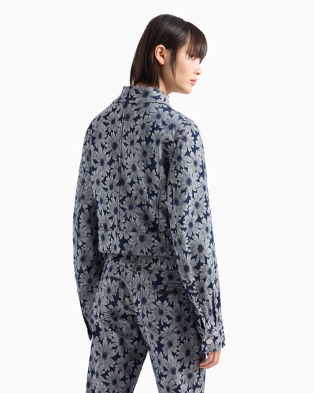 Armani Chaqueta de denim con motivo integral de margaritas en tejido jacquard cápsula Peace ASV Grandes descuentos