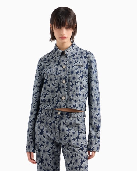 Armani Chaqueta de denim con motivo integral de margaritas en tejido jacquard cápsula Peace ASV Grandes descuentos