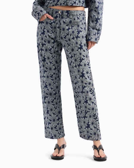 Armani Vaqueros de denim con motivo integral de margaritas en tejido jacquard cápsula Peace ASV Liquidación