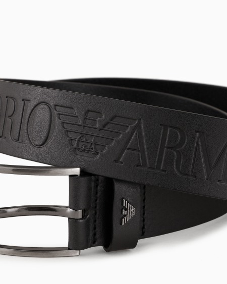 Armani Cinturón de piel abatanada con maxiinscripción de logotipo Precios de Black Friday