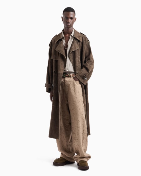 Armani Gabardina extragrande de abotonadura doble en ante de cabra Última moda