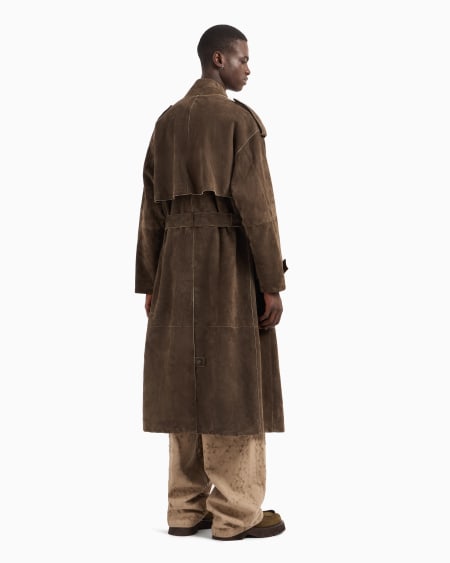 Armani Gabardina extragrande de abotonadura doble en ante de cabra Última moda