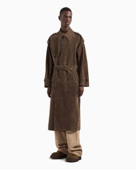 Armani Gabardina extragrande de abotonadura doble en ante de cabra Última moda