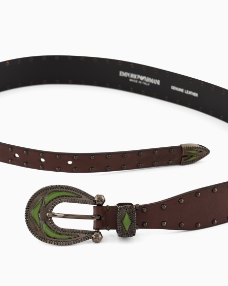 Armani Cinturón de piel con detalle metálico Ofertas especiales