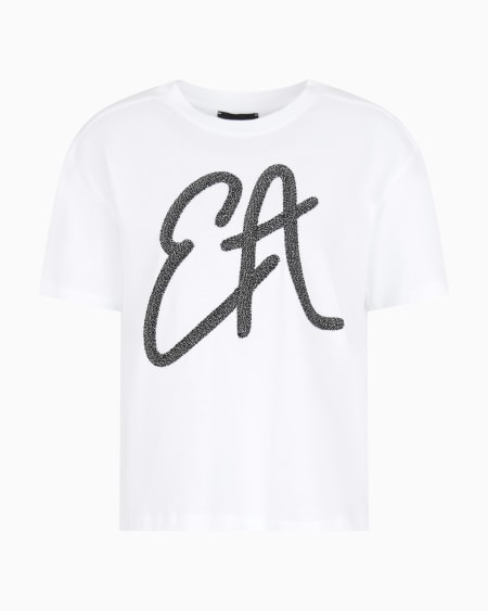 Armani Camiseta de punto de algodón con maxilogotipo de lúrex Descuento por venta flash