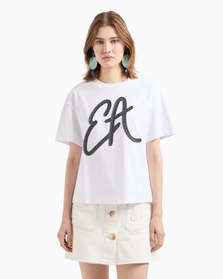 Armani Camiseta de punto de algodón con maxilogotipo de lúrex Descuento por venta flash