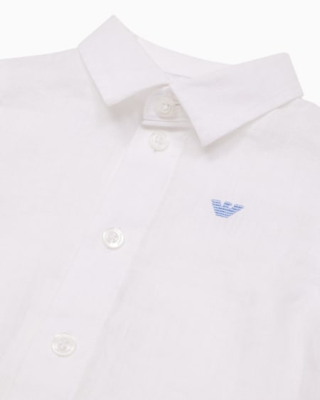 Armani Camisa de lino con bordado de águila Descuentos del mes