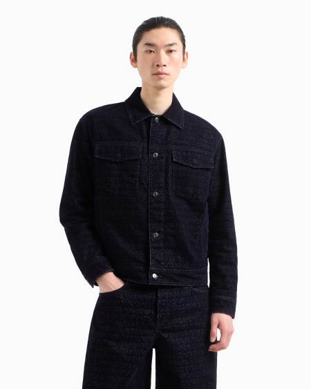 Armani Chaqueta de denim con logotipo flocado de letras integral Tienda