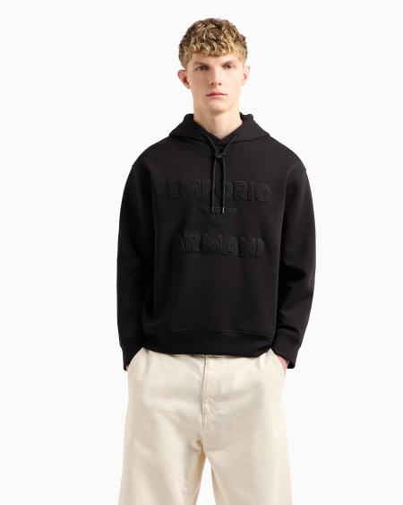 Armani Sudadera de punto doble con capucha y maxilogotipo bordado en relieve Promoción por tiempo limitado