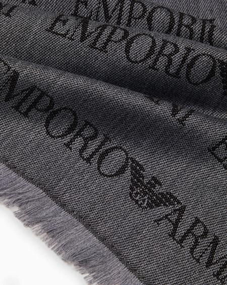Armani Bufanda de mezcla de lana virgen con inscripción de logotipo en tejido jacquard y flecos Oferta especial de fábrica