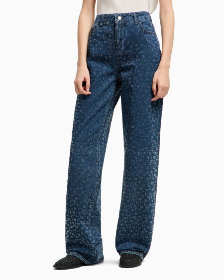 Armani Vaqueros J4G de cintura alta y pernera ancha de denim con aplicación integral de strass Rebajas de fin de temporada