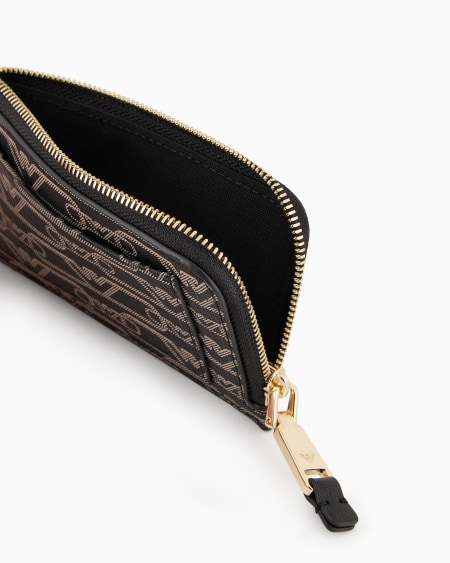 Armani Tarjetero con cremallera perimetral y estampado integral de monograma Outlet
