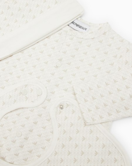 Armani Coffret-cadeau dors-bien bavoir et bonnet en jersey avec motif optique aigles Ofertas especiales