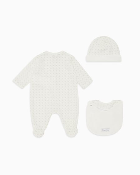Armani Coffret-cadeau dors-bien bavoir et bonnet en jersey avec motif optique aigles Ofertas especiales