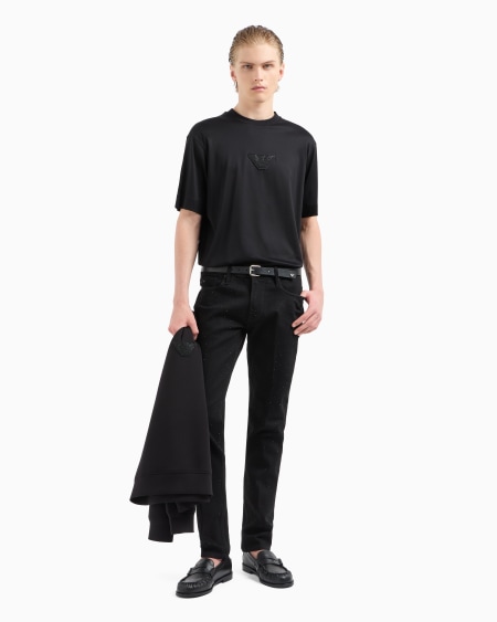 Armani Camiseta de punto de mezcla de lyocell con parche de águila con strass Clubwear ASV COMPRAR AHORA