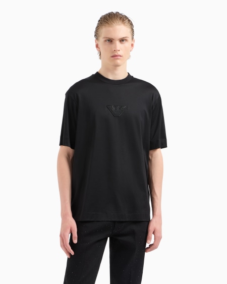 Armani Camiseta de punto de mezcla de lyocell con parche de águila con strass Clubwear ASV COMPRAR AHORA