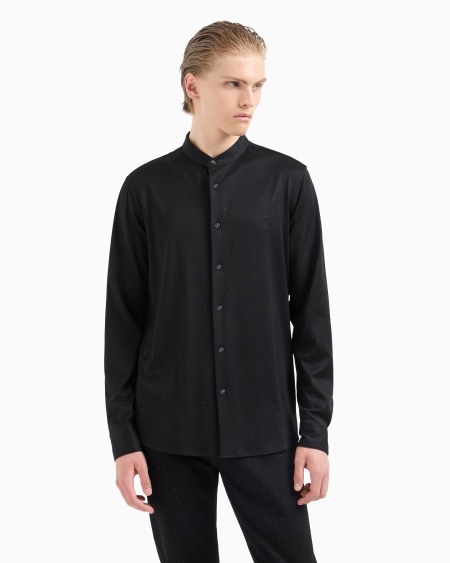 Armani Camisa con cuello de tira de punto de mezcla de lyocell con aplicación integral de strass Clubwear ASV Último día
