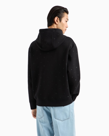 Armani Sudadera de punto doble con capucha y microbordado de águilas por toda la prenda Precio de fábrica